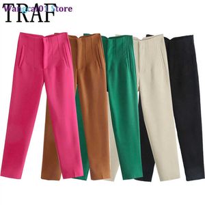 Calças femininas Capris Traf 2022 Lápis Mulheres 28 Calças de cintura alta para mulheres brancas Black Streetwear Mulher calça de verão