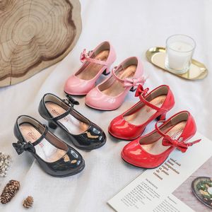 Sandals Spirng Formal All Black Shoes Children High Heel Girls Performance Wedding Party Princess School Girl Dress D12053 230317