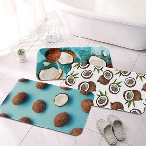 Carpets Cute Coconut Fruit Printed Flannel Floor Mat Bathroom Decor Carpet Non-Slip For Living Room Kitchen Welcome DoormatCarpets