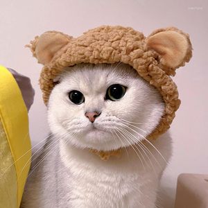 Dog Apparel Pet Cat Cap Headgear Funny Bear Ears Hat Warm Short Plush Supplies Party Christmas Cosplay Small Accessories