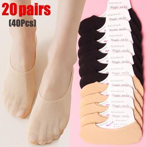 Women Socks 20Pairs 40Pcs Sock Slippers Invisible Footsies Shoe No Show For Girls Summer Anti- Slip Boat