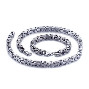 Mens Jewelry Set Silver Imperial Chain Necklace Bracelet Stainless Steel Byzantine Chain Jewelry Holiday Gifts 6mm 22inch 8.5inch Set