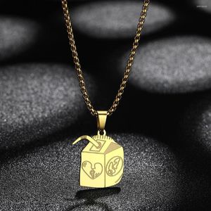 Pendant Necklaces QIAMNI Stainless Steel Juice Box Present&Necklace For Men Unisex Choker Hiphop Chain Statement Cool Streetwear Jewelry