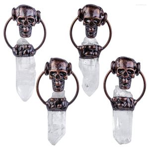 Pendant Necklaces Natural Raw Rock Quartz Crystal Stone Point Retro Gothic Skull Charms For Jewelry Making DIY Necklace Accessories