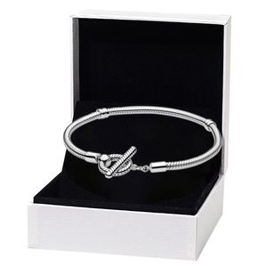 T-Bar Snake Chain Bracelet Real Sterling Silver for Pandora Wedding Party Jewelry For Women Girlfriend Gift designer Bracelets with Original Box Set
