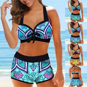 Kobiety dla kobiet w stylu retro druk kostium kąpielowy żeński strój kąpielowy Kobieta seksowna bikini stroje kąpielowe letnie panie dwupoziomowy zestaw do kąpieli 230317