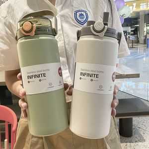 Vattenflaskor 1.2L Tumbler Thermo Bottle Stor kapacitet med halm rostfritt stål Termiskt vattenflaska kallt och termosopp Vakuumkolv 230320