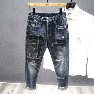 Mäns jeans vintage harem Autumn Fashion Patch förfallna byxor Male Hip Hop Street Biker denim Byxor 230320