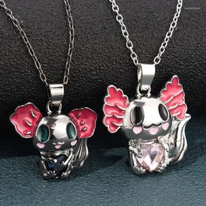 Anhänger Halsketten Nette Cartoon Axolotl Herz Strass Halskette Frauen Splitter Schwarz Tier Charms Schmuck Liebhaber Geschenk