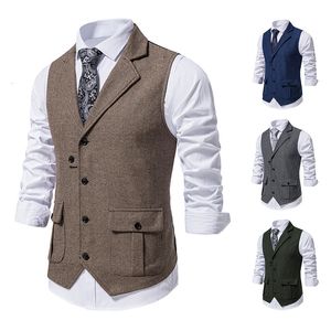 Kamizelki męskie 2023 Brown Tweed Suit Single Bered Mande Base Bez rękawów Formalny biznesowy kamizelka TUXEDO 230320