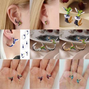 Dangle Earrings 2023 Fashion Small Hummingbird Lovely Oil Drop Green Personality Women's Temperament