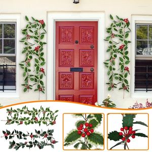 Flores decorativas 175 cm natal folhas de pinheiro guirlanda com bagas vermelhas rattan festa em casa decoração de porta de parede enfeites de árvore guirlanda de natal