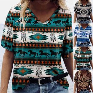 Kadın Tişörtleri 3d Soyut Baskı Bluz ve Gömlek Kadınlar V Yez Kısa Kol Kahuii Kıyafetleri Artı Boyut Yıl