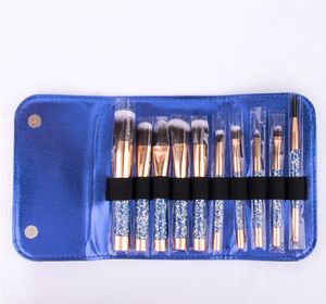 Articoli di bellezza Spazzole per trucco all'ingrosso Manico glitter oro rosa 10 set di pennelli per fondotinta in cristallo con diamante Borsa in PU