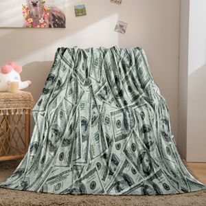 Filtar dollar räkning pengar mönster kast filt för soffan bäddsoffa plysch kast fleece filt mjuk mysig sängkläder för vuxna sovrum gåvor 230320