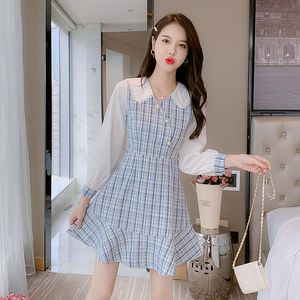 Casual Dresses Coigarssam Kvinnor i ett stycke klänning Korean Spring Blue Pale Pinkish Grey 3801