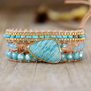 Pulseiras de couro étnico Strand com pedra natural shinestone shormazonite bracelete adolescente adolescente bohemian jóias shopship