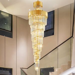 듀플렉스 빌라 거실 크리스탈 램프 호텔 로비 프로젝트 샹들리에 회전 건물 계단 롱 샹들리에 중공 간단
