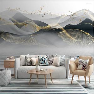 Sfondi Cinese Moderna Luce Lusso Decorazione Domestica Carta Da Parati Murale 3D Inchiostro Astratto Paesaggio Sfondo Carta Da Parati Papel De Parede