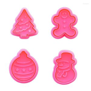 Baking Moulds 4pcs/set Christmas Gingerbread Xmas Tree Plastic Cookie Cutter Plunger Fondant Sugarcraft Chocolate Mold Cake Decorating Tools