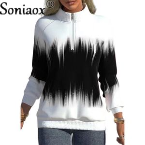 Felpe con cappuccio da donna Felpe con stampa sfumata a colori Collo alto con cerniera Top Elegante felpa con cappuccio in cotone caldo da donna Felpa streetwear a maniche lunghe 230317