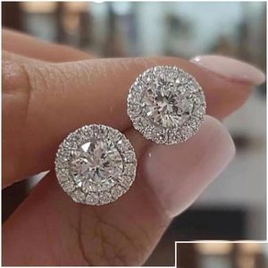 Smycken lyx 925 sterling sier diamantörar för kvinnor 6mm liten stud julklapp brud bröllopstillbehör örhänge d dheu4