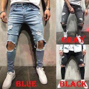 Mäns jeans 10 av 3 stycken S blyertsbyxor Bomull Casual Hip Hop Skinny Men Black Ripped 230320