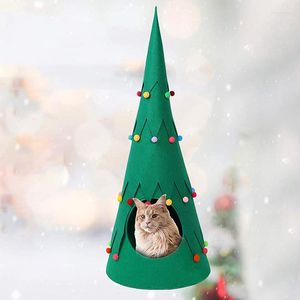 Kedi Yatak Pet Malzemeleri Noel Yeşil Keçe Mat Yuvası Sevimli Festival Atmosferi Kürk Top Ağacı Ev