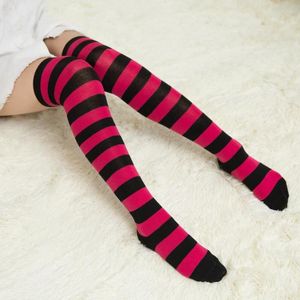Women Socks CUHAKCI Cute Stripe Printed Sock Over Knee Long ThighHigh Striped Cotton Plus Size Overknee Girls