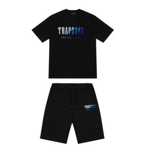 Top Trapstar Neues Herren-T-Shirt mit kurzen Ärmeln, Chenille-Trainingsanzug, schwarze Baumwolle, London, Streetwear, Sportmode, Größe 39