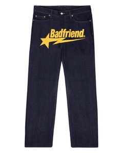 Dżinsy męskie dżinsy y2k Badfriend Hip Hop List drukowane czarne spodnie mężczyźni kobiety moda mody casual rock szeroka stopa worka