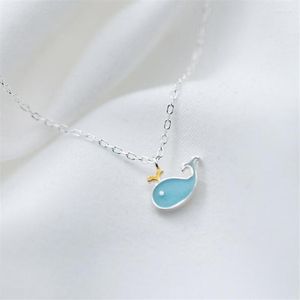 Pendant Necklaces Pendant Necklaces Fashion Temperament Sweet Animal Silver Plated Jewelry Blue Little Whale Dolphin Fish Women2024 Desi 1069