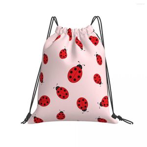Shopping Bags Foldable Gym Bag Cartoon Ladybugs Fitness Backpack Drawstring Hiking Camping Swimming Sports