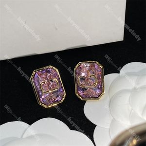 Stylish Purple Diamond Stud Gold Letter örhängen Kvinnor Designer Earthrops With Box Wedding Födelsedagsälskare gåva