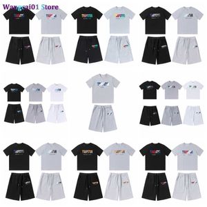 Wangcai01 Men Thirts Trapstar Spring Summer Men Women Tirt Rainbow Payel Broidery Hip High Street Street Short Shorts Suit 0320H23 0320H23