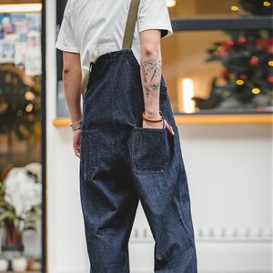 Herren Jeans Maden Unisex Denim Overalls Vintage Jumpsuits Baggy Navy Deck für weiblich männlich Wideleg Oversize Paar Kleidung 230320