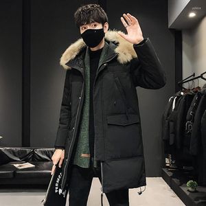 Herrarna Down Jacket Han Edition Young Male Long White Duck Feather Coat in Winter Leisure Fashionable Hoodie