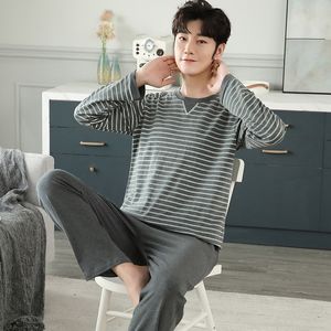 Indumenti da notte da uomo Primavera Autunno Manica lunga 100% cotone Set pigiama a righe casual per uomo Indumenti da notte coreani Pigiama Maschile Homewear Abbigliamento per la casa 230320