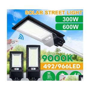 Solar Street Light LED 300 W 600 W Lampa drogowa Oświetlenie Oświetlenie Outdoor Outdoor z pilotem pilotem 492LED 966LLED DRIPE LIGETS DHXPQ