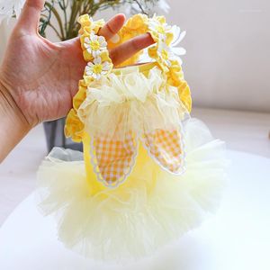 Costumi per gatti Orecchie Abiti estivi per animali domestici Chihuahua Velo giallo Ragazza sexy Vestiti per gattini Gilet Tutu Gonna Cucciolo medio Vestito carino