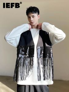 Men's Vests IEFB Korean Fashion Beaded Fringe Men Vest 2023 Autumn Solid Color Male Waistcoat Design Temperament 9A4850 230320