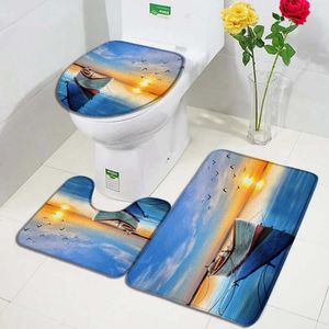 Carpets Waterfall Landscape Bath Mats Set Dusk Ocean Autumn Forest Nature Scenery Home Carpet Bathroom Decor Rug Non-Slip Toilet Lid Mat