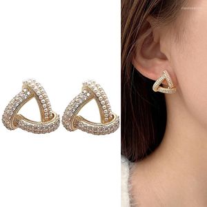 Studörhängen Vintage Korean Fashion Crystal Pearl Earring For Women Girls Elegant Aesthetic Triangle 2023 Enkla trendiga smycken