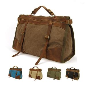 Duffelväskor Vintage Retro Militär Canvas Leather Men Travel Bagage Weekend Bag Overnatt Duffle Tote Leisure M314#