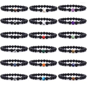 Strand 8mm Frosted Black Volcanic Stone Turquoise Amber Purple Weathered Bracelet For Women Energy Yoga Jewelry Gift