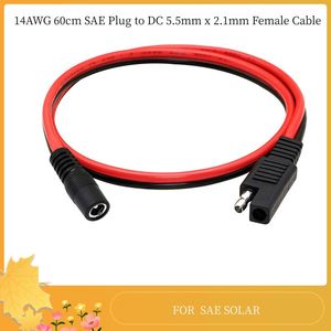 消費電子2PCS/ロット14AWG 60cm SAEプラグへのプラグ5.5mm x 2.1mm雌ケーブル極性は、ポータブルパワー用オートバイ自動車RVソーラーパネルのために