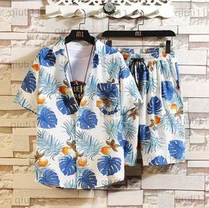 Menina de pista masculina Camisetas de impressão floral do verão Men Shorts Camisa de manga curta 2 peças Men.