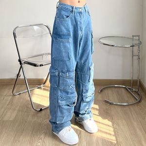 Erkek kot houzhou büyük kargo erkekler vintage sıkıntılı denim pantolonlar erkek bol pantolon hip hop sokak kıyafeti retro cep 230320