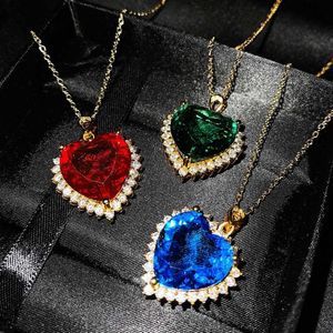 Chains Imitation Natural Tanzanite Sapphire High Quality Pendant Emerald Cut Heart Shaped Colorful Treasures To Attend Banquet NecklaceChain