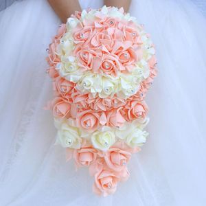 Flores de casamento elegante pe noiva de flor de rosa de diamante vendendo suprimentos de festa de buquê laranja